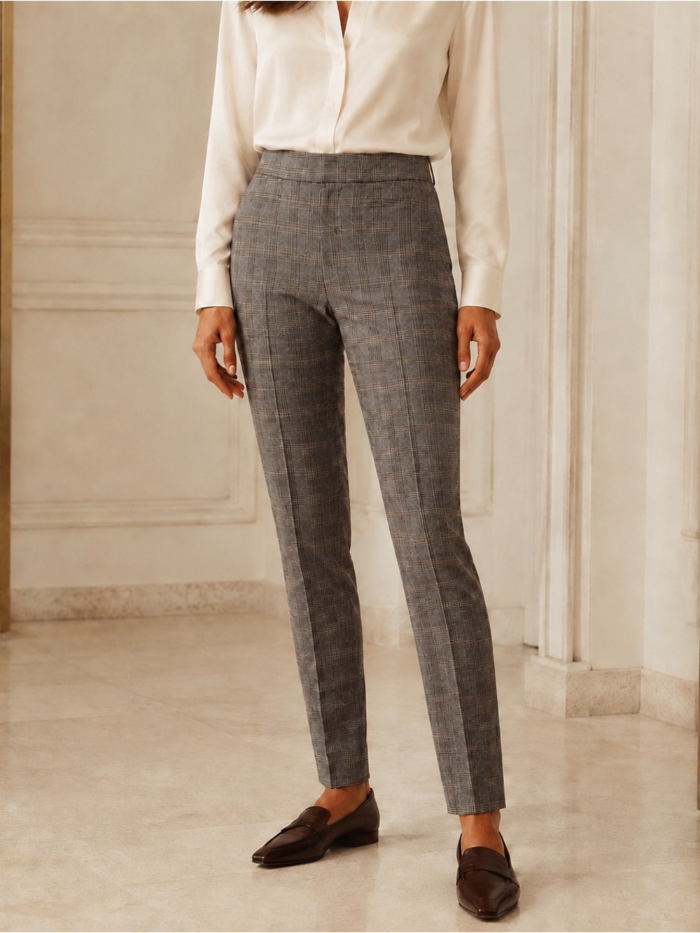 NWT Dalia Grey Plaid Narrow Leg Pants Size 6